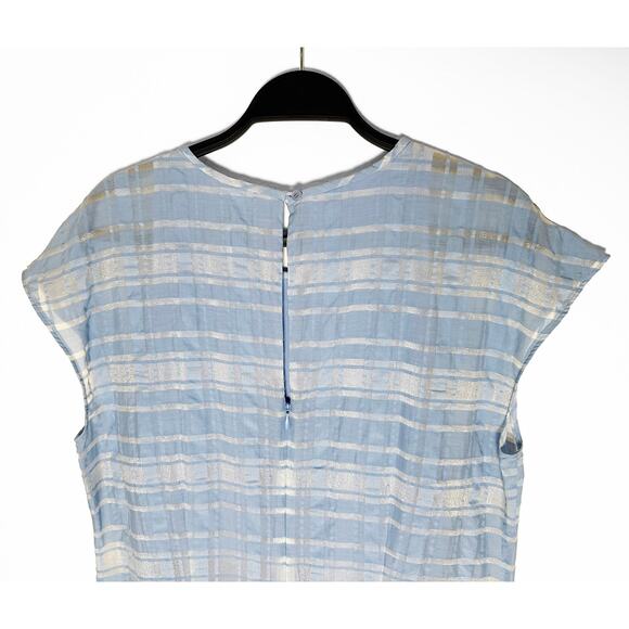 Lewit Womens Sheer Handkerchief Hem Plaid Crew Neck Midi Dress Light Blue Silver - Picture 6 of 12